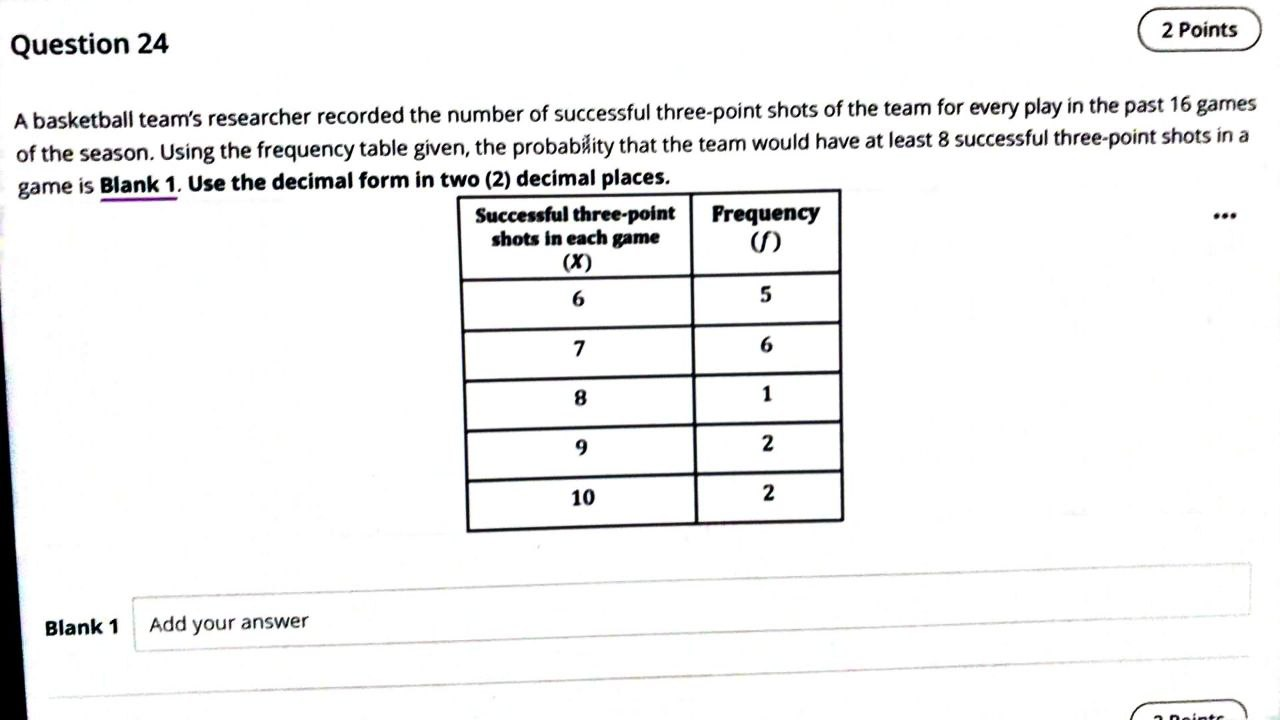 2 decimal places. Blank 1 Blank 1 Add your answer Question 23