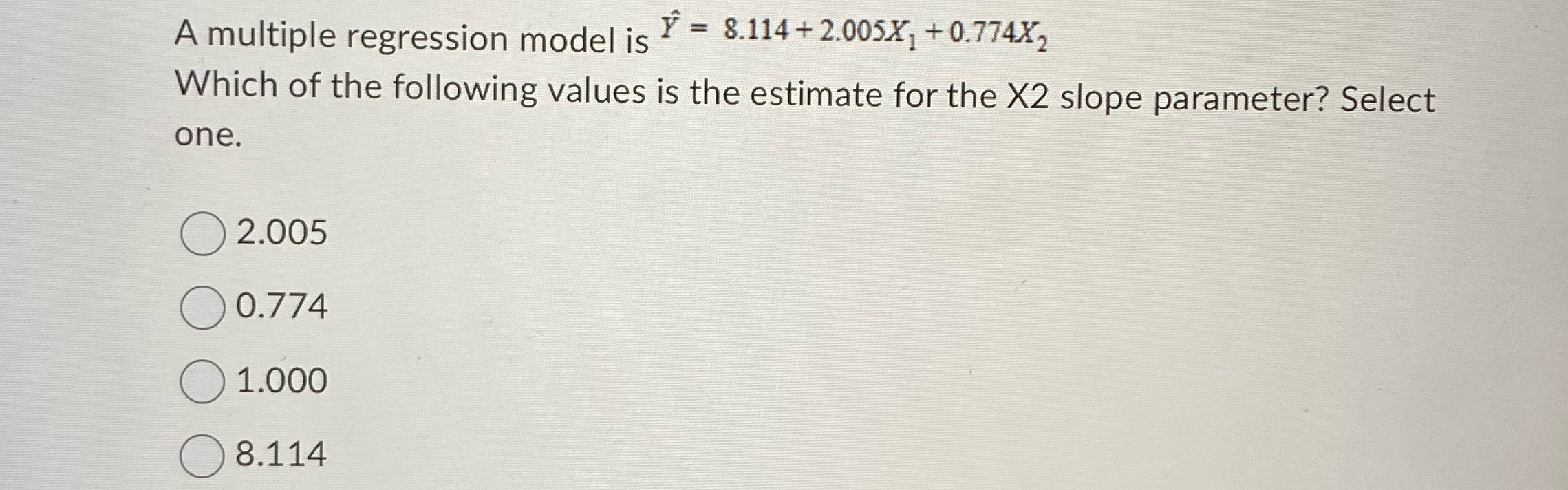 0.774X, Which of the following values is the estimate for the X2