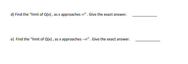 Fill in the table with the corresponding values of Q(x). Each answer