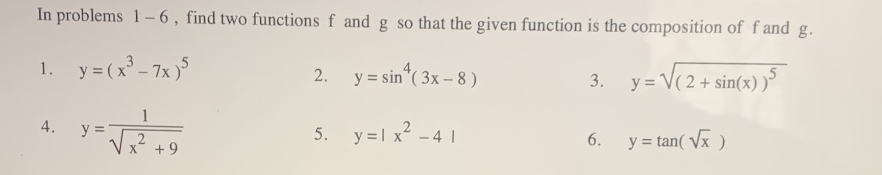 rule ? In problems 1-6 , find two functions f and g