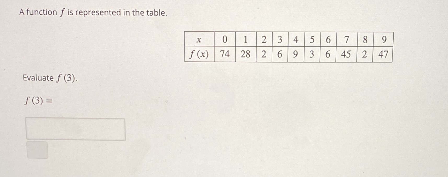  A function f is represented in the table. X 0 1