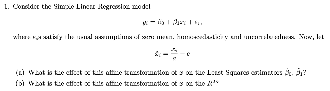  1. Consider the Simple Linear Regression model yi = Bo +
