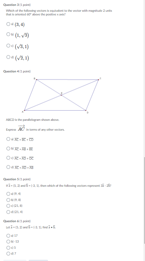 the positive x axis? O al (3, 4) O b) (1, v/3)