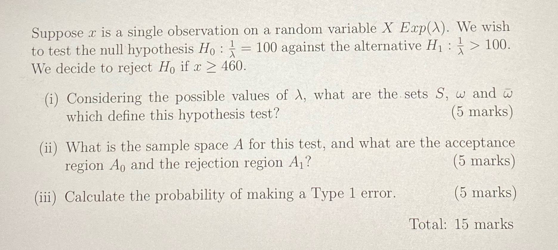 Exp()). We wish to test the null hypothesis Ho : - =