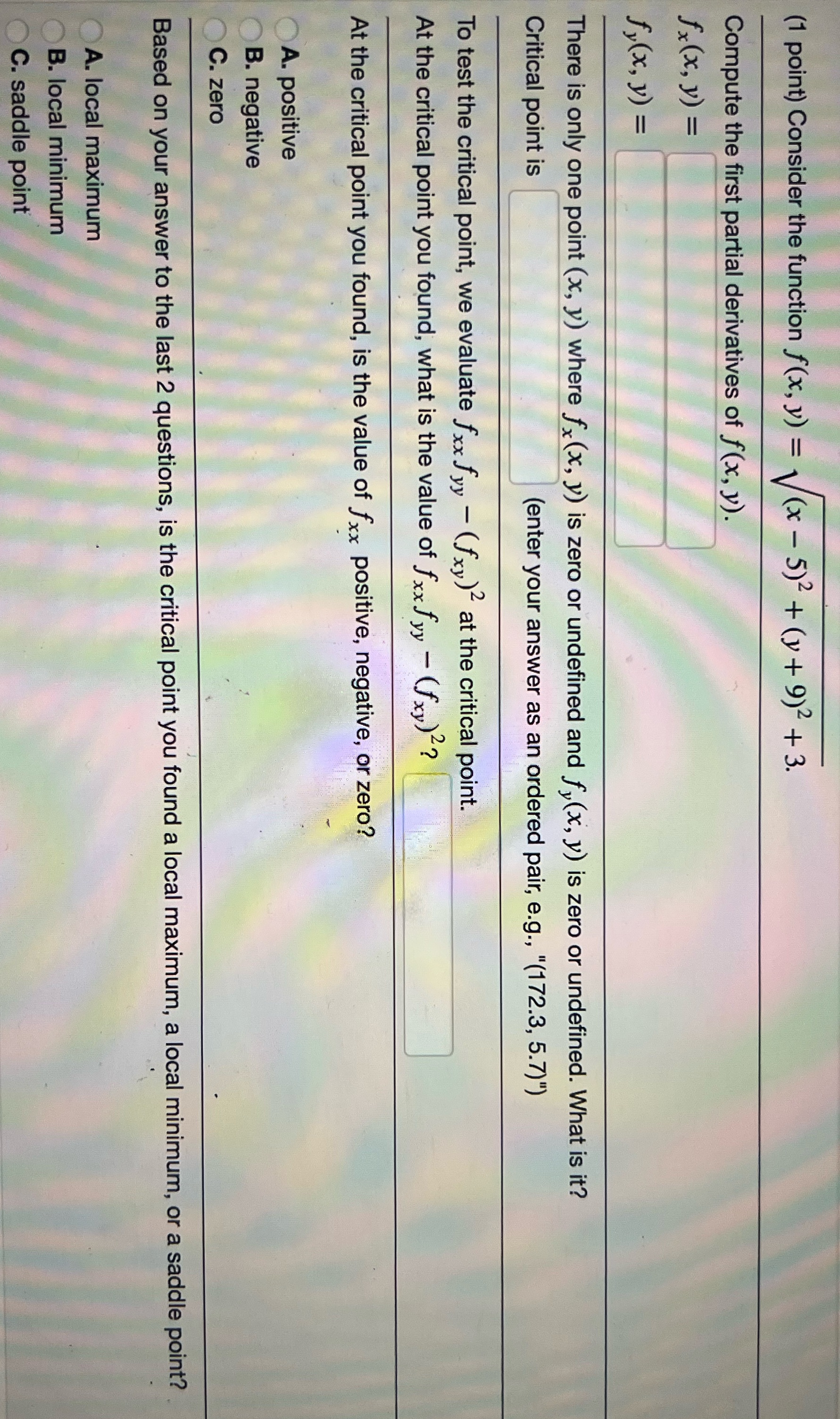 + (y + 9)2 +3. Compute the first partial derivatives of f(x,