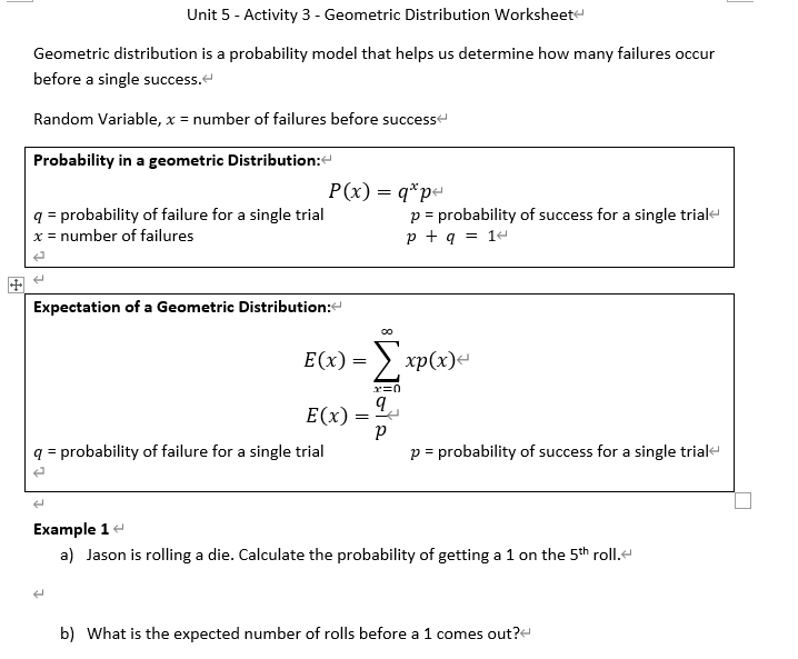 in a geometric Distribution:\" PEI) = x?\" :3 = probability of failure