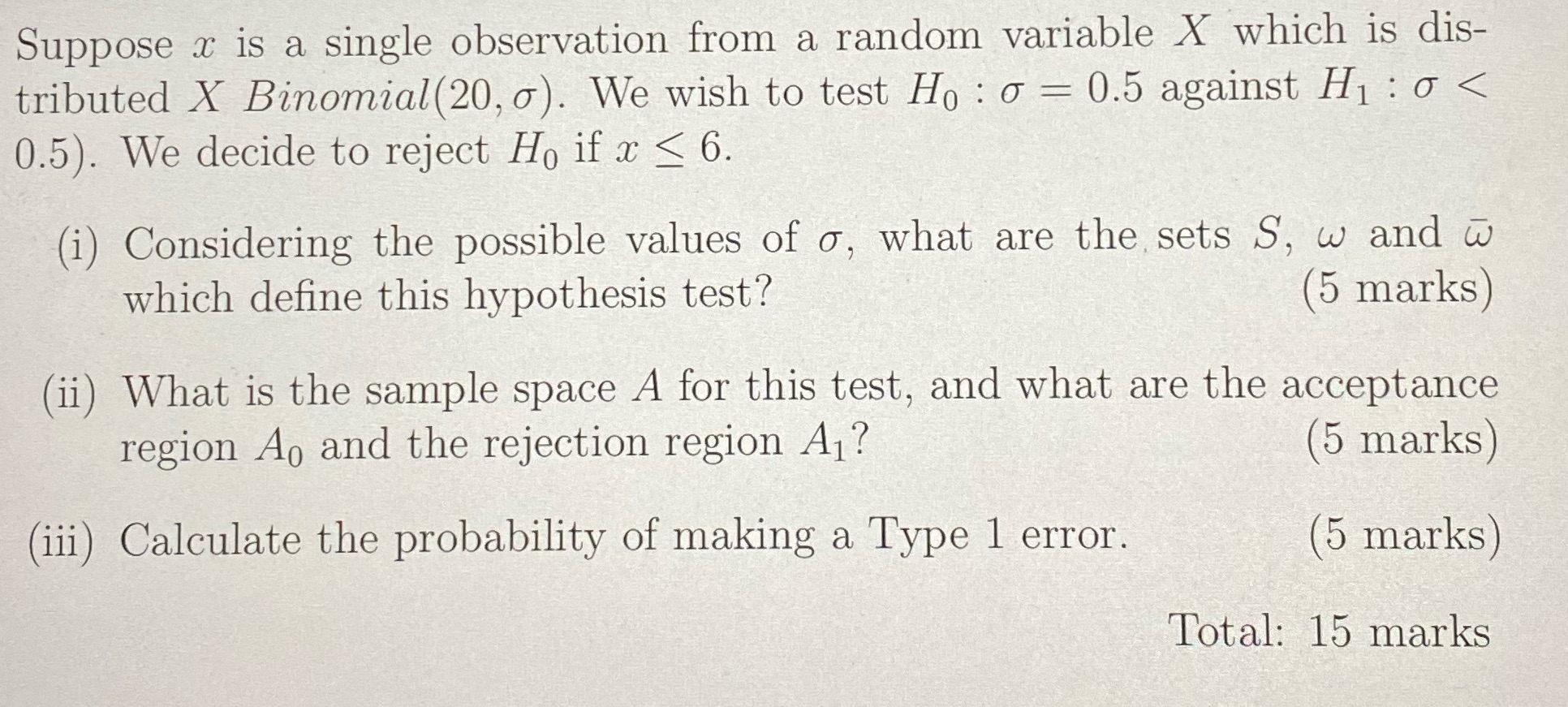  Suppose x is a single observation from a random variable X