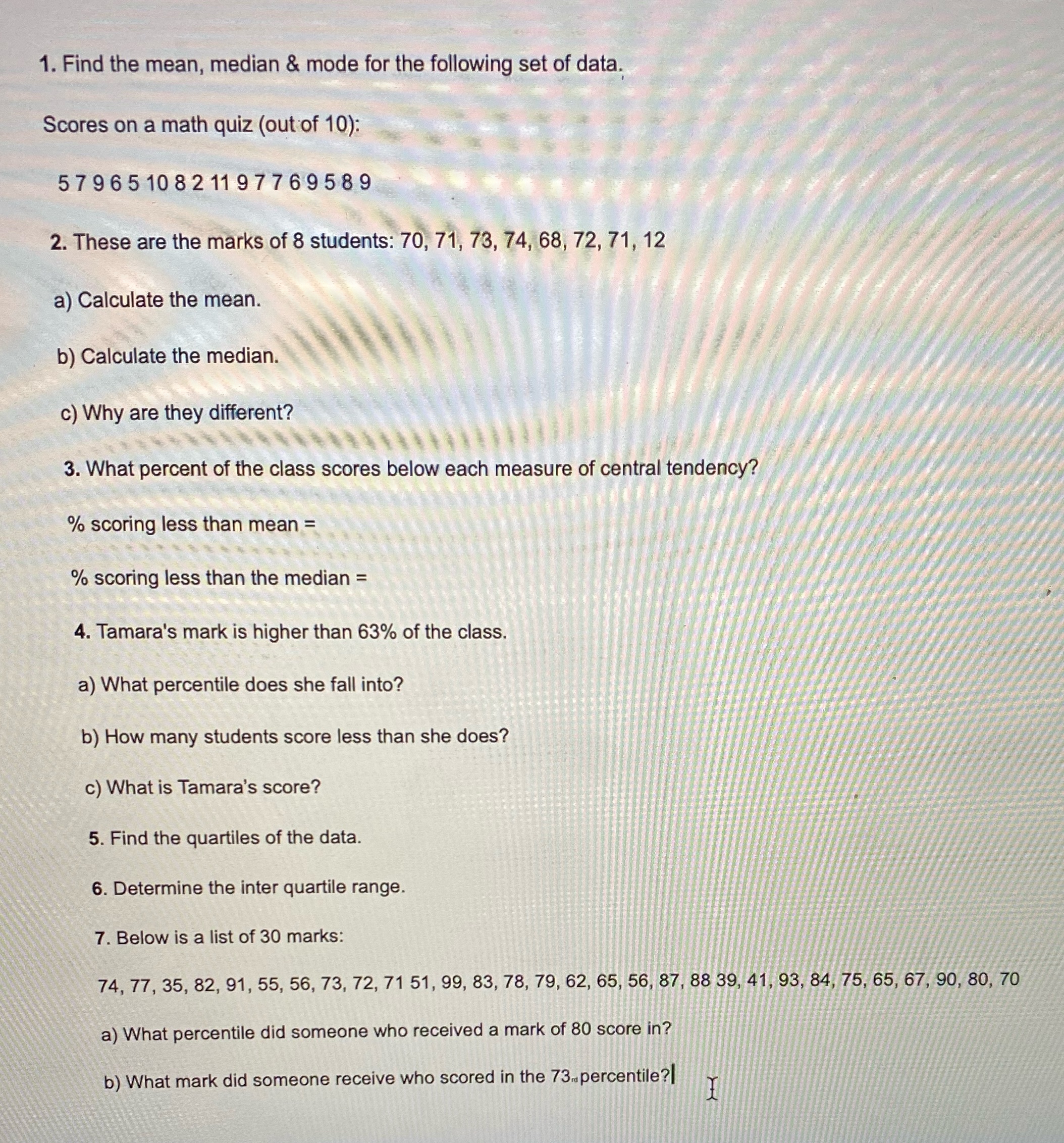 test on almost the same questions (do not write in cursive 1.