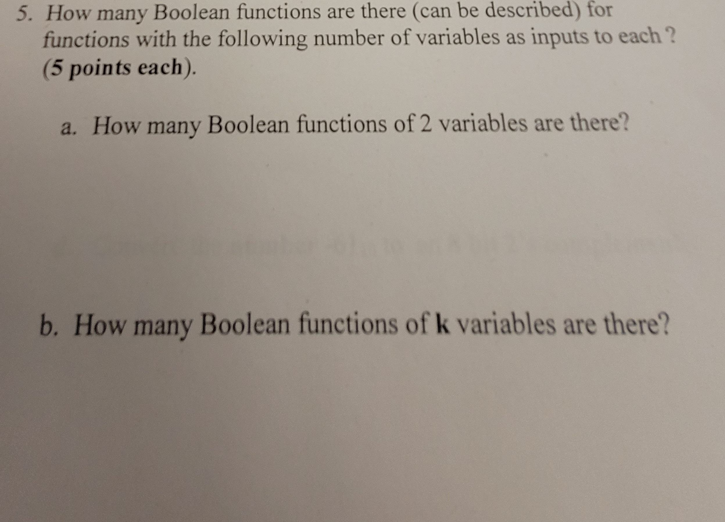 be described) for functions with the following number of variables as inputs