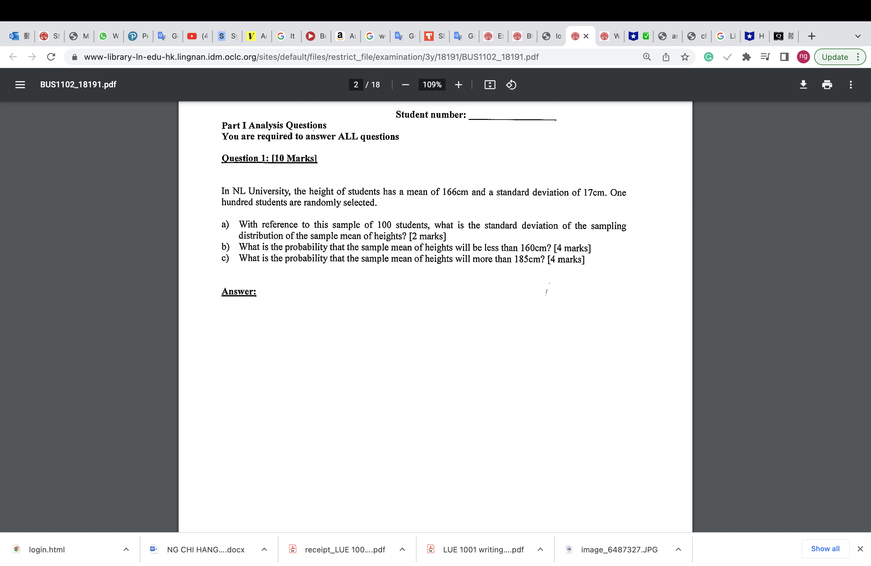 number: Part I Analysis Questions You are required to answer ALL questions