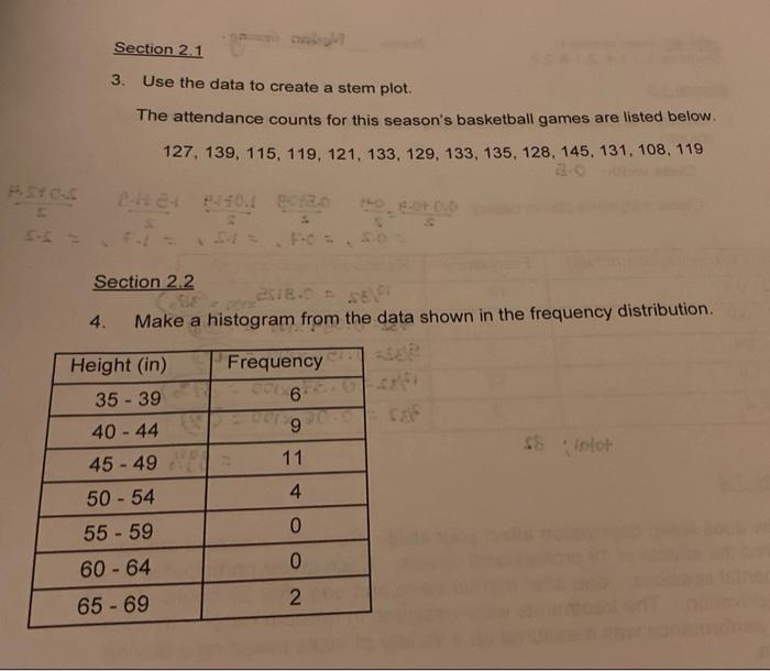 Section 2.1 3. Use the data to create a stem plot.