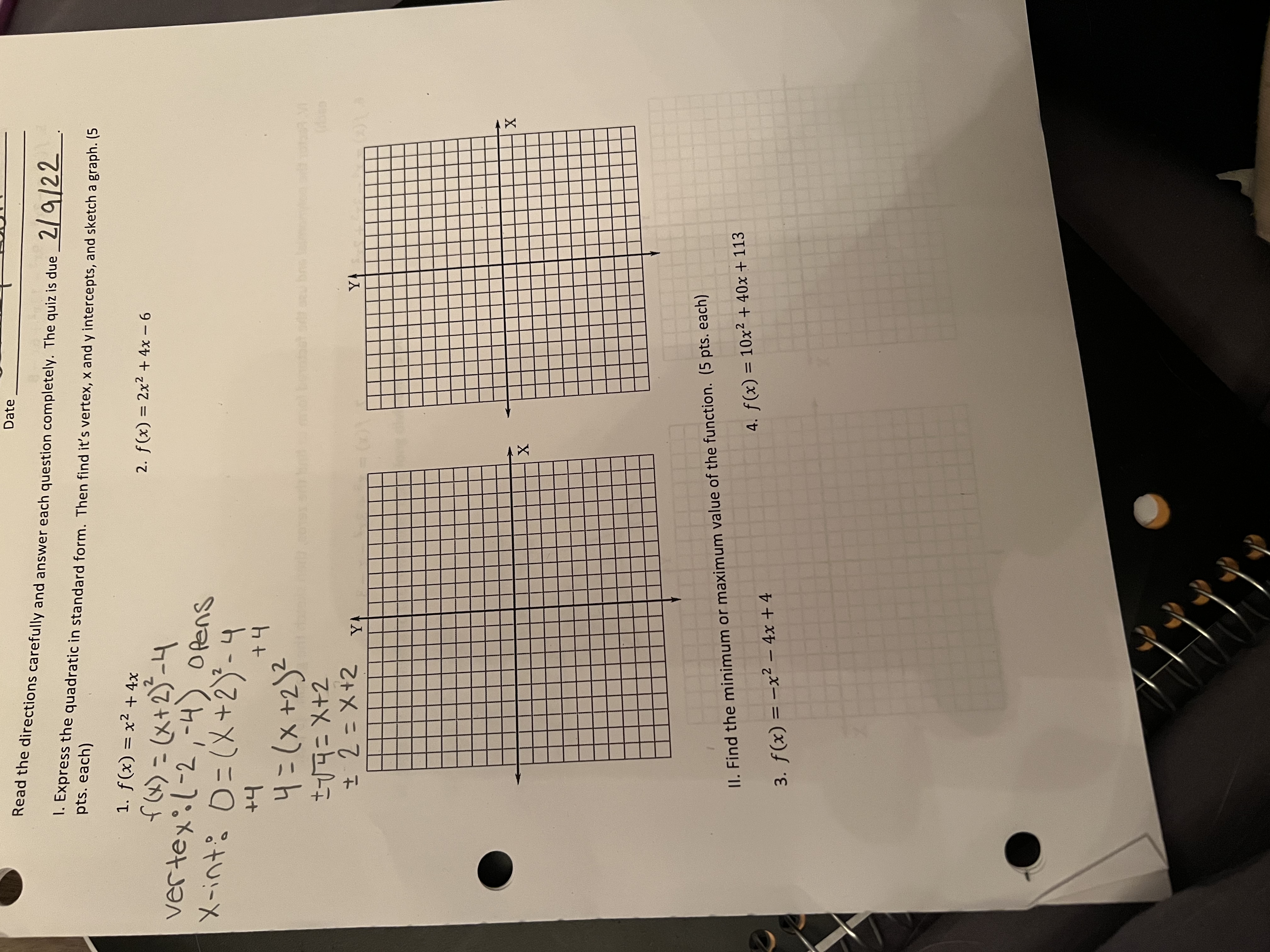 Date Read the directions carefully and answer each question completely. The