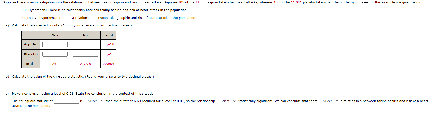 risk of heart attack. Suppose 105 of the 11,038 aspirin takers had