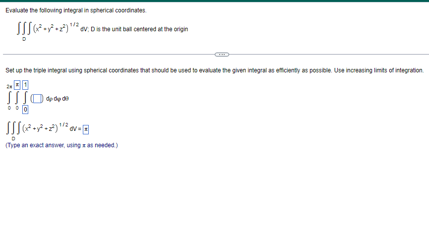12 +2 2 ) 1/2 `dV; D is the unit ball centered