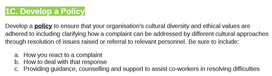 IC. Develo a Polic Develop a policy to ensure that your organisation's