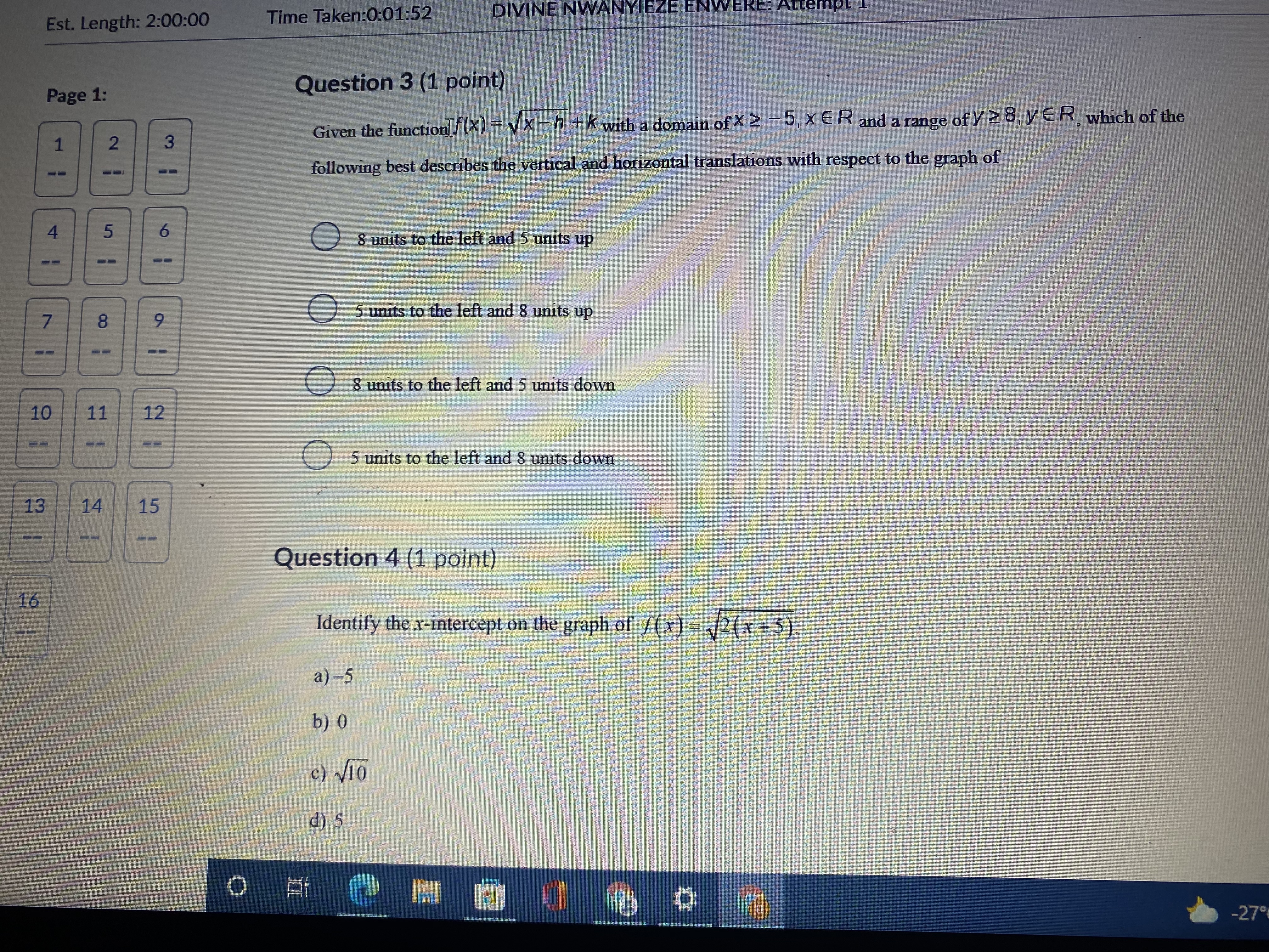 Page 1: Question 3 (1 point) 1 2 3 Given the function