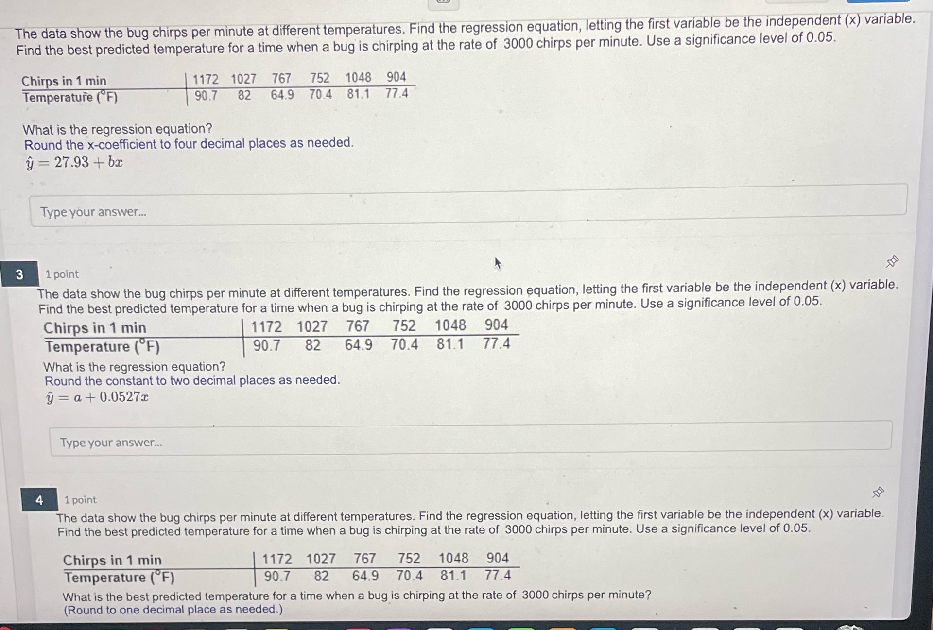 Find the regression equation, letting the first variable be the independent (x)