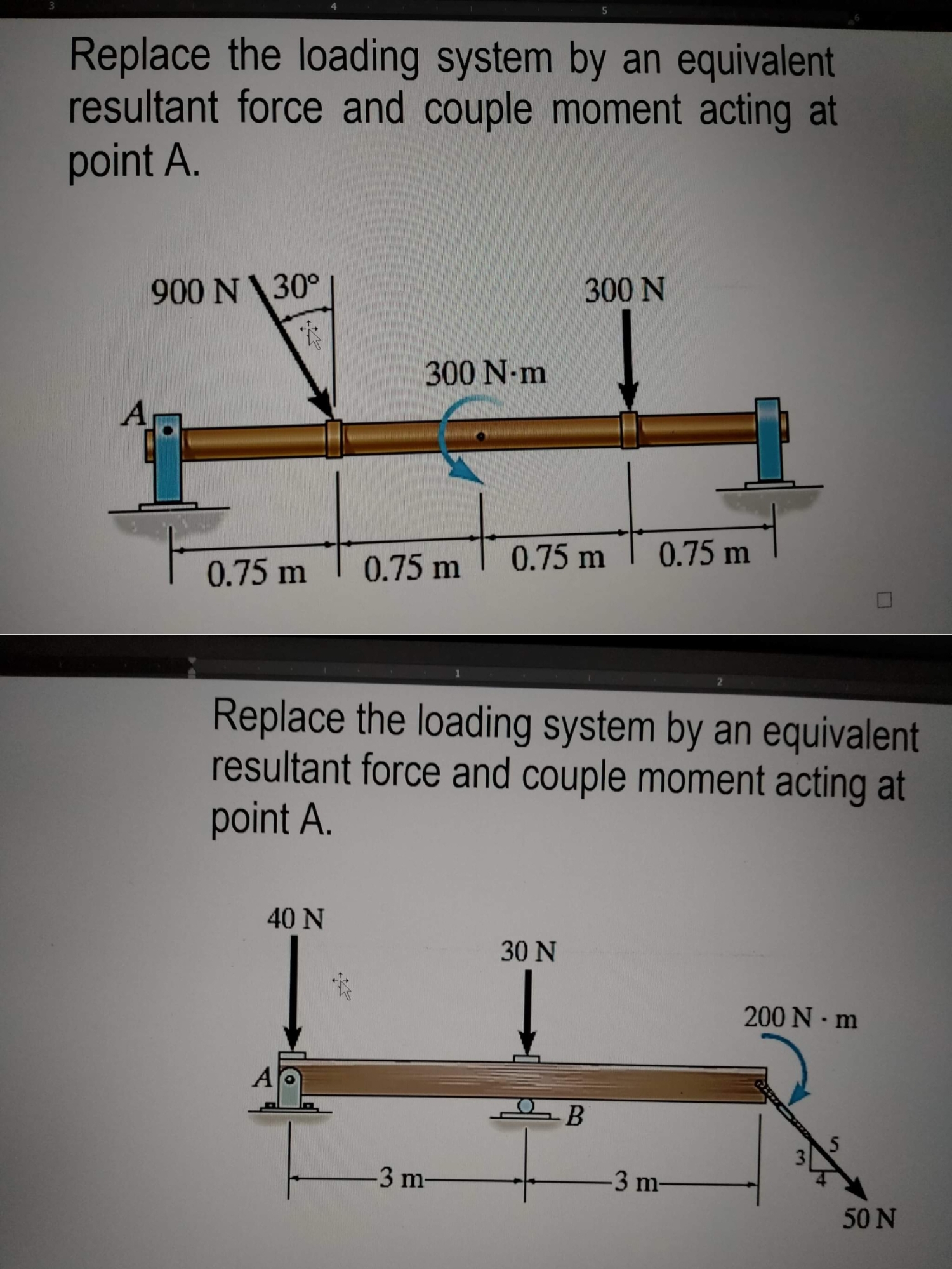  Replace the loading system by an equivalent resultant force and couple