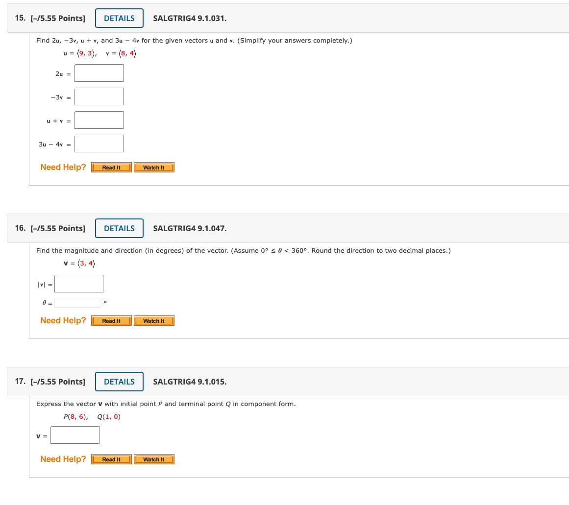 9.1.017. Express the vector v with initial point P and terminal point