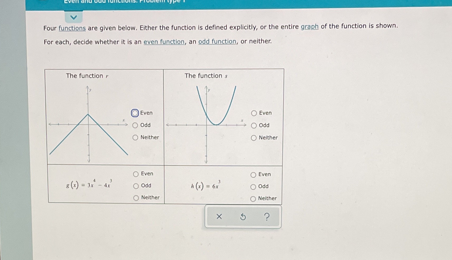  Four functions are given below. Either the function is defined explicitly,