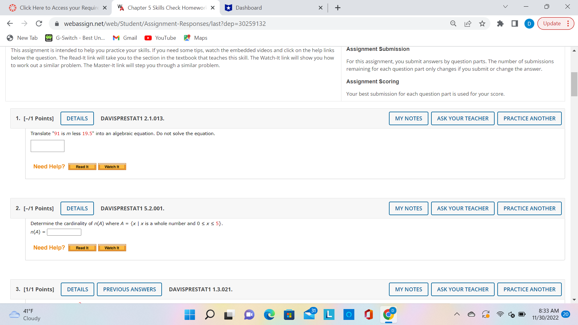 Check Homework X Dashboard X + V X C webassign.net/web/Student/Assignment-Responses/last?dep=30259132 Q 1