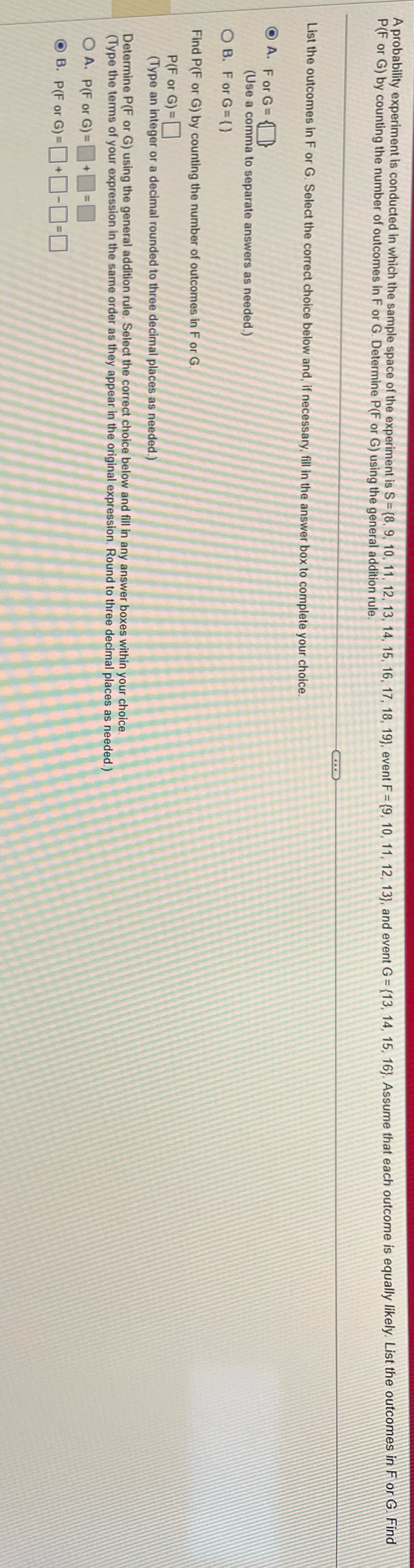 the experiment is S = (8, 9, 10, 11, 12, 13, 14,