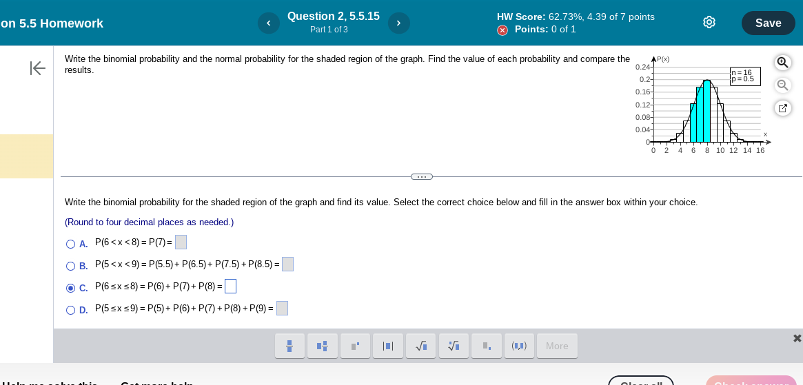 55 Homework ( Question 2, 5.5.15 ) HW Score. b1.r3.:,4.3.1 of r