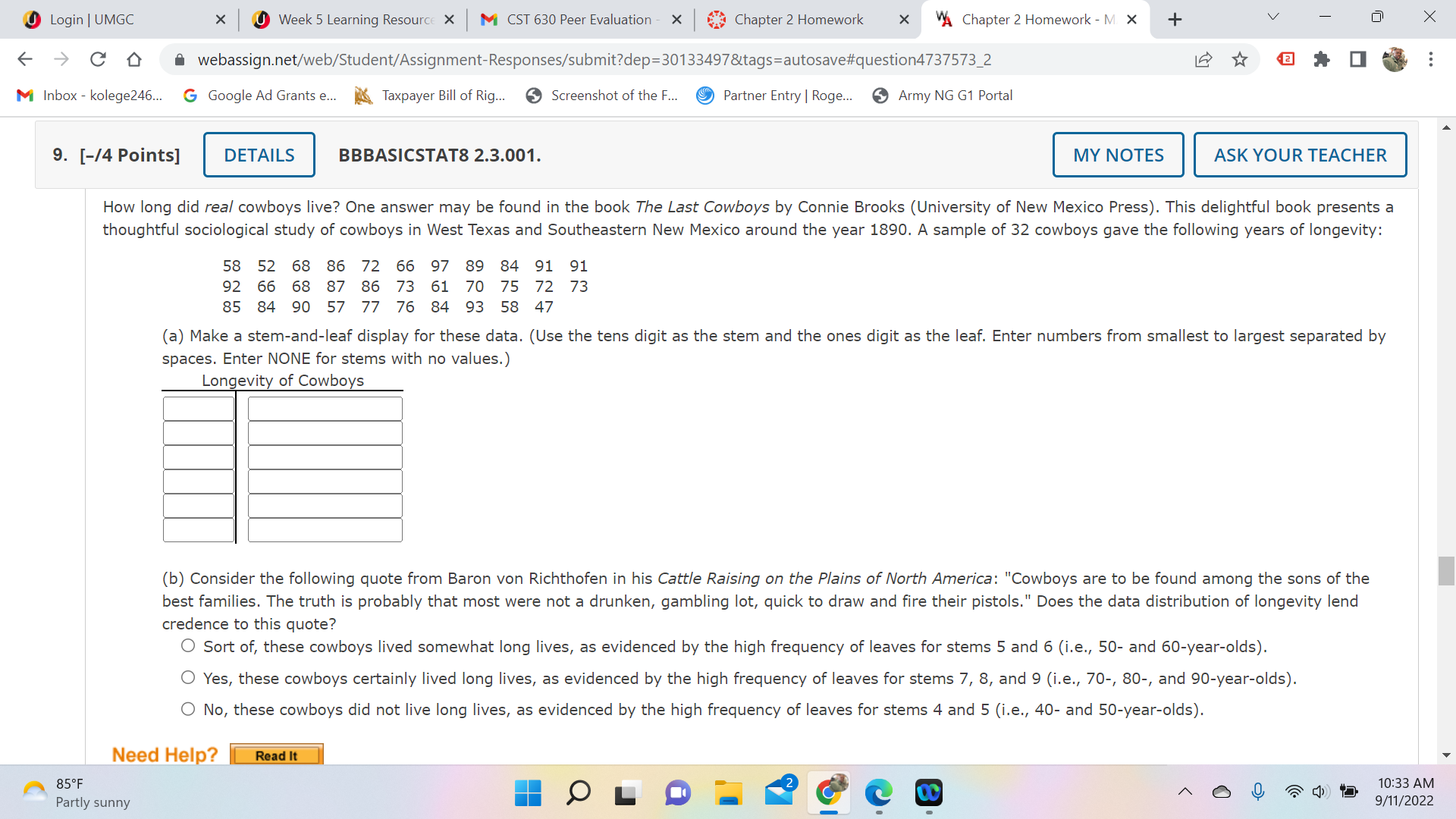 Army N6 61 Portal 9. [-14 Points] DETAILS BBBASICSTATB 2.3.001. MY NOTES