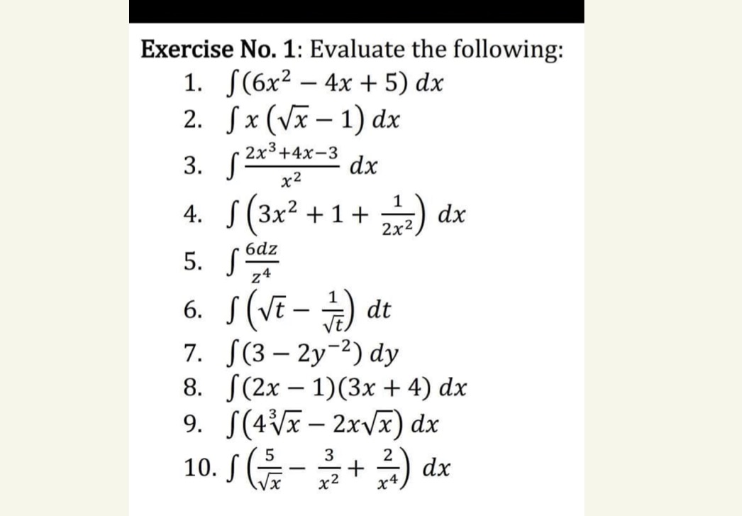 Exercise No. 1: Evaluate the following: 1. 2. 7. 8. 9. f(6x2