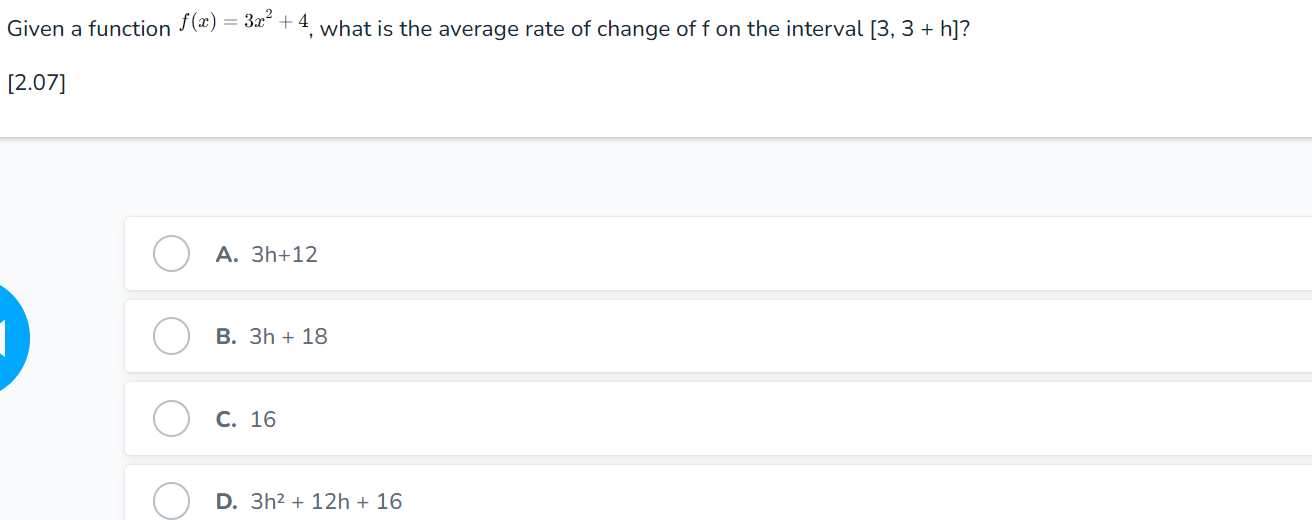 rate of Change of f on the interval [3. 3 + h]?