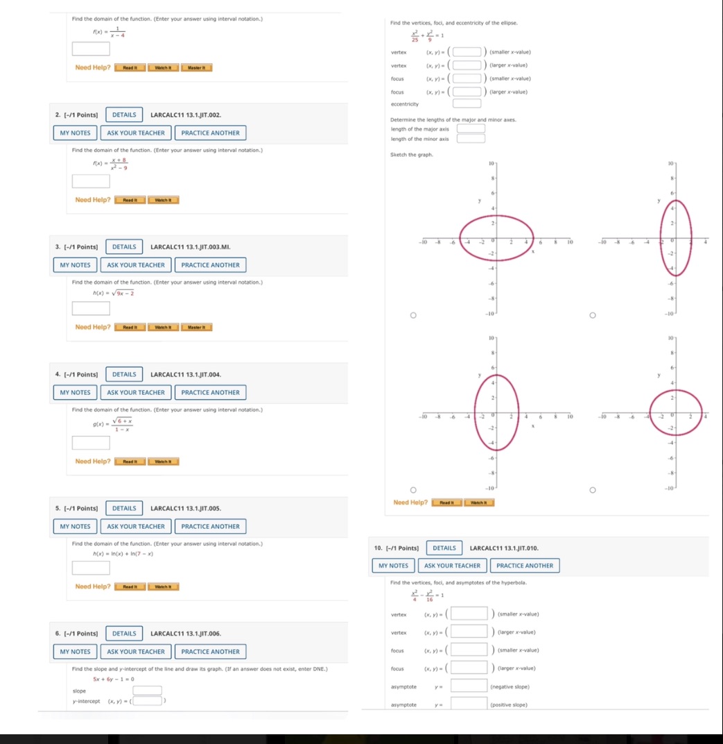 notation.) Find the vertices, fock, and eccentricity of the ellipse. (X) -