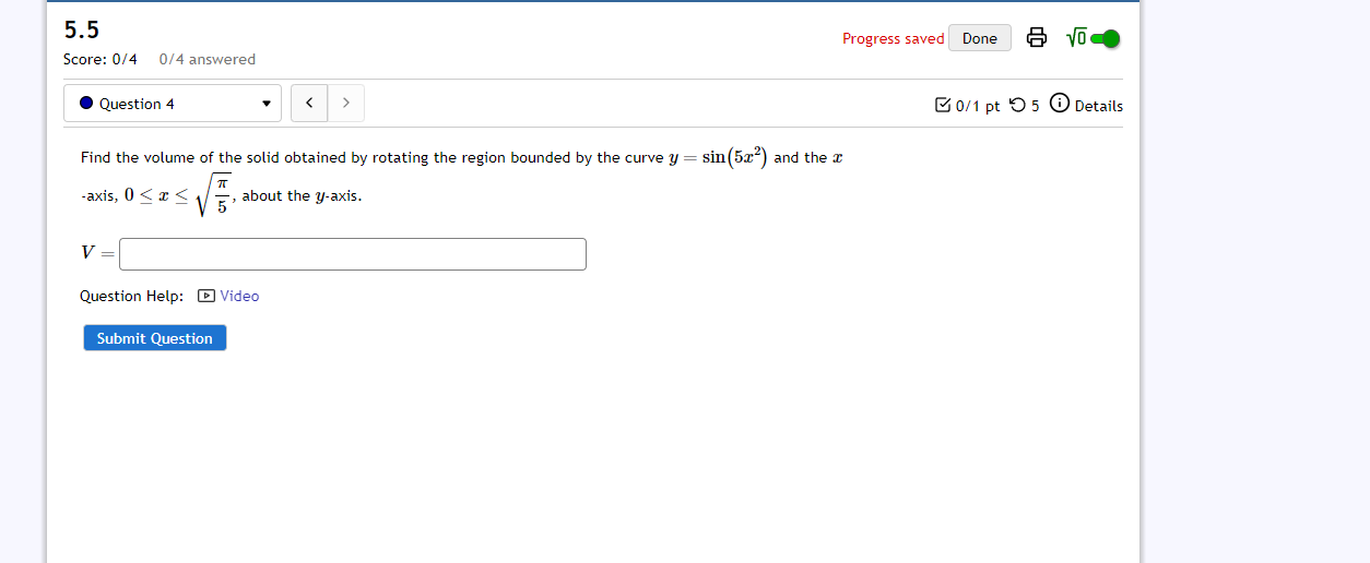 the solid obtained by rotating the region bounded by y = "