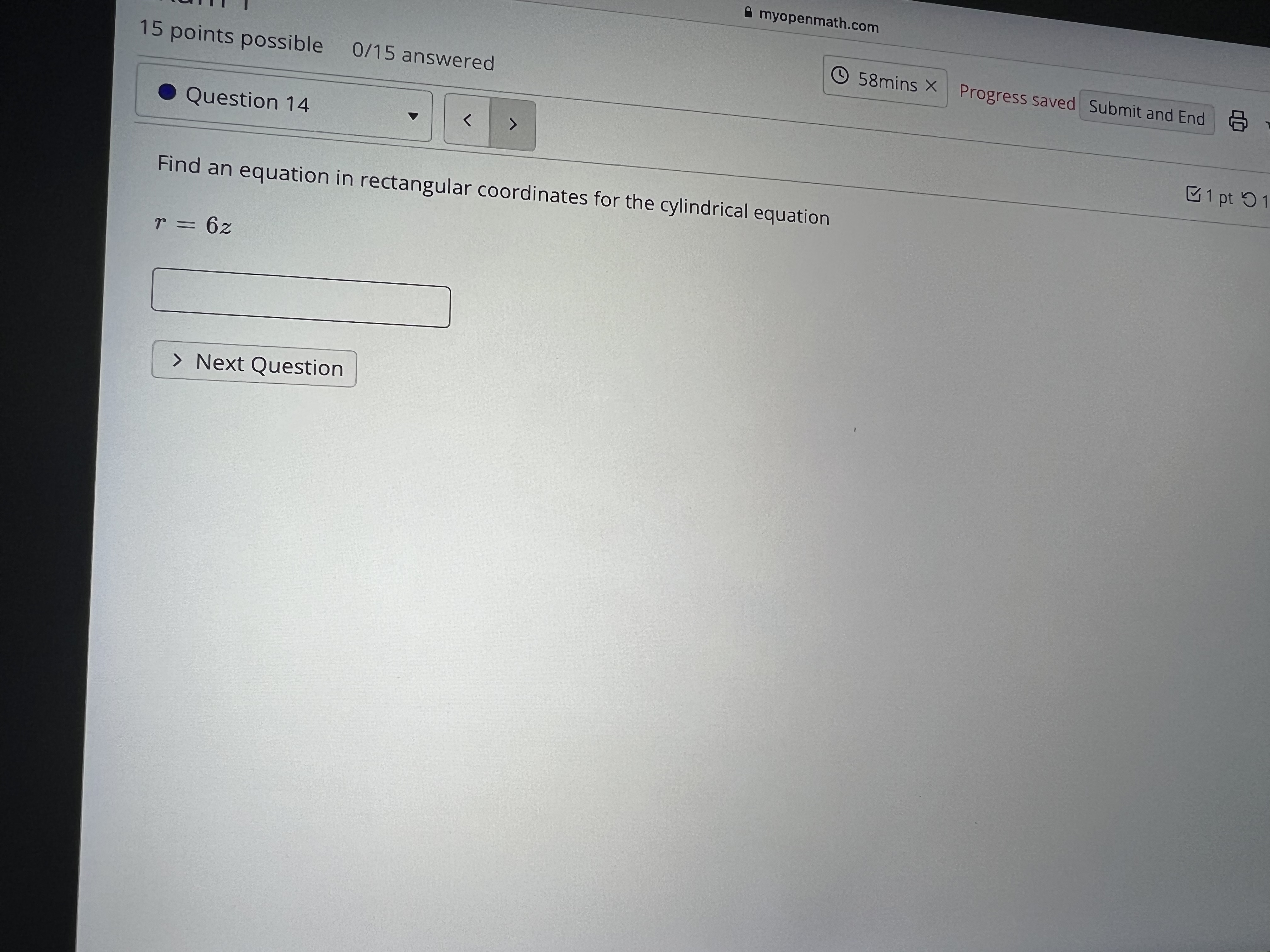 Progress saved Submi 15 points possible 0/15 answered . Question 2 Given