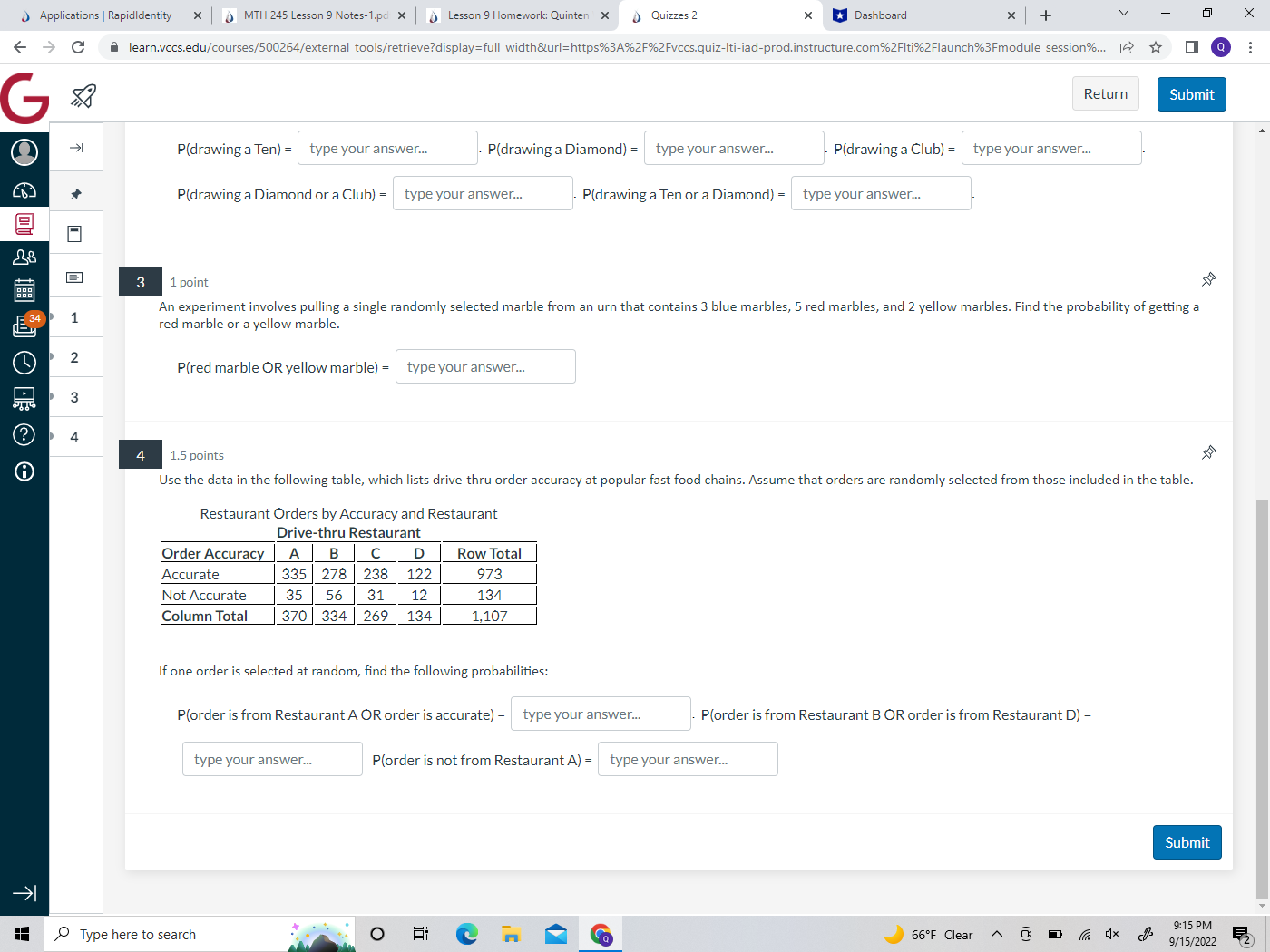 ) Lesson 9 Homework: Quinten x _ Quizzes 2 * *Dashboard X