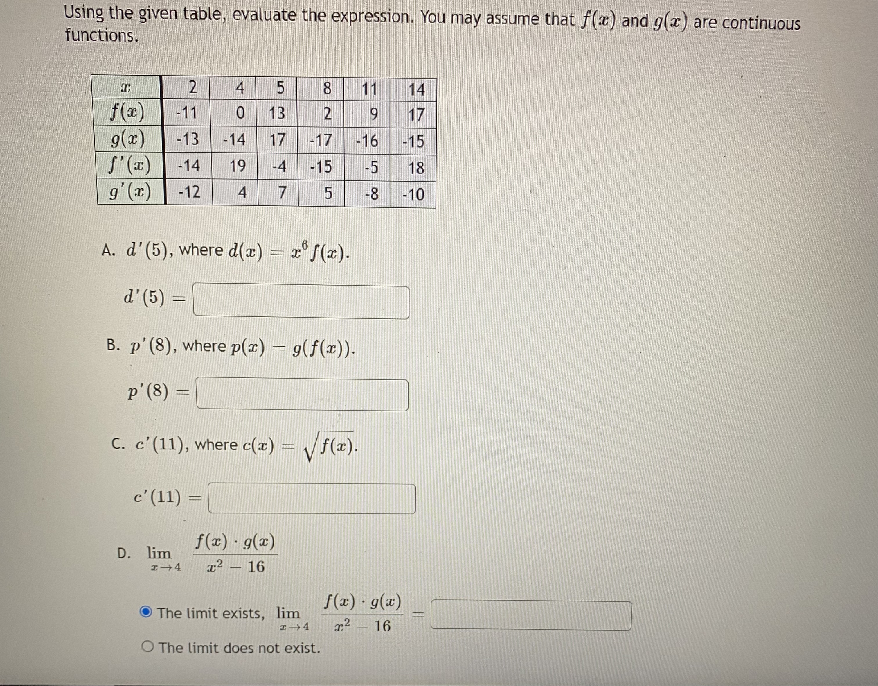  Using the given table, evaluate the expression. You may assume that