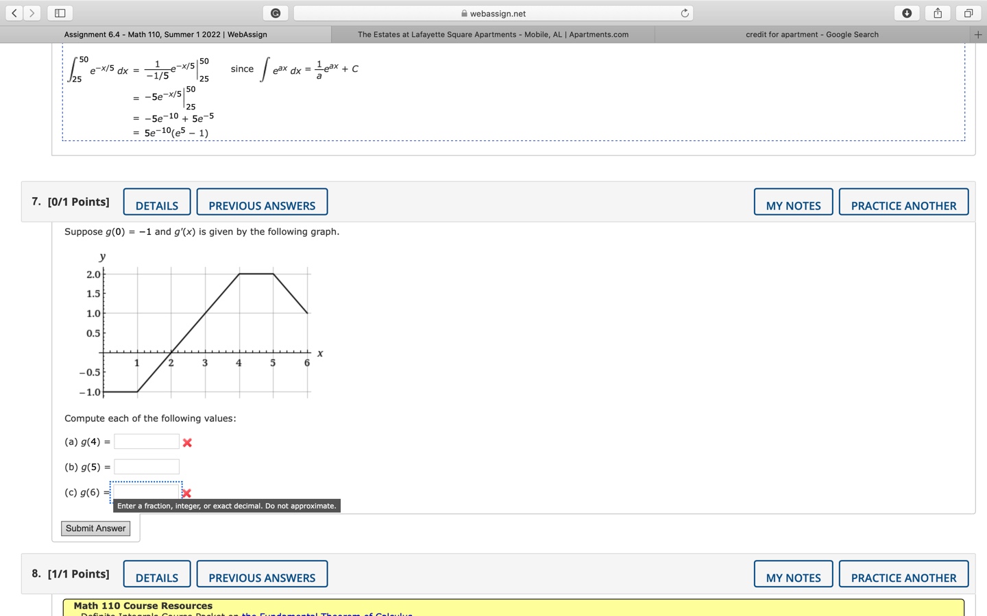  O G webassign.net C Assignment 6.4 - Math 110, Summer 1