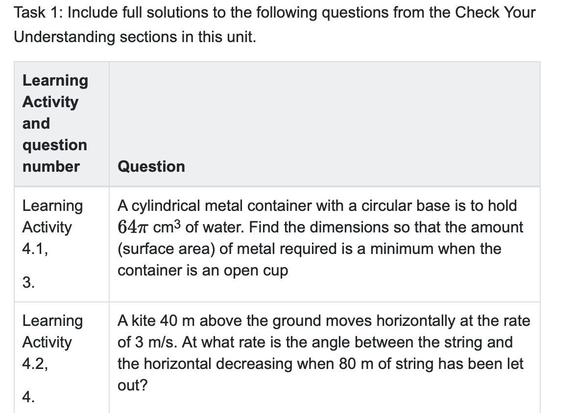  Task 1: Include full solutions to the following questions from the