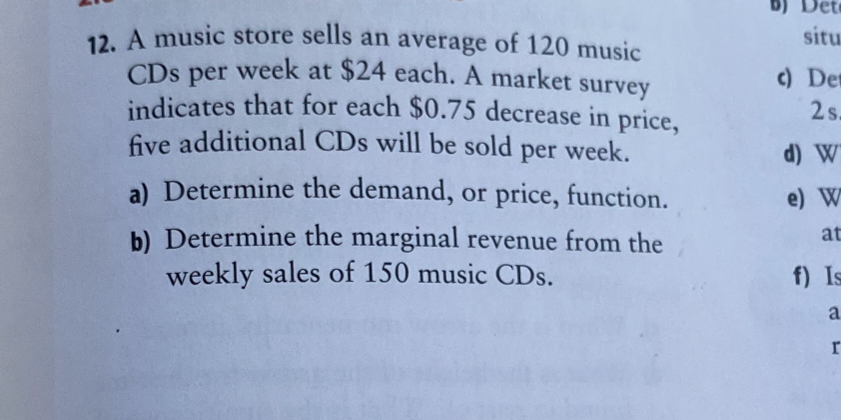 Please only do part a D) Det 12. A music store