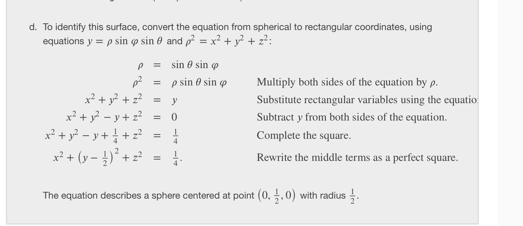 convert the equation from spherical to rectangular coordinates, using equations y =