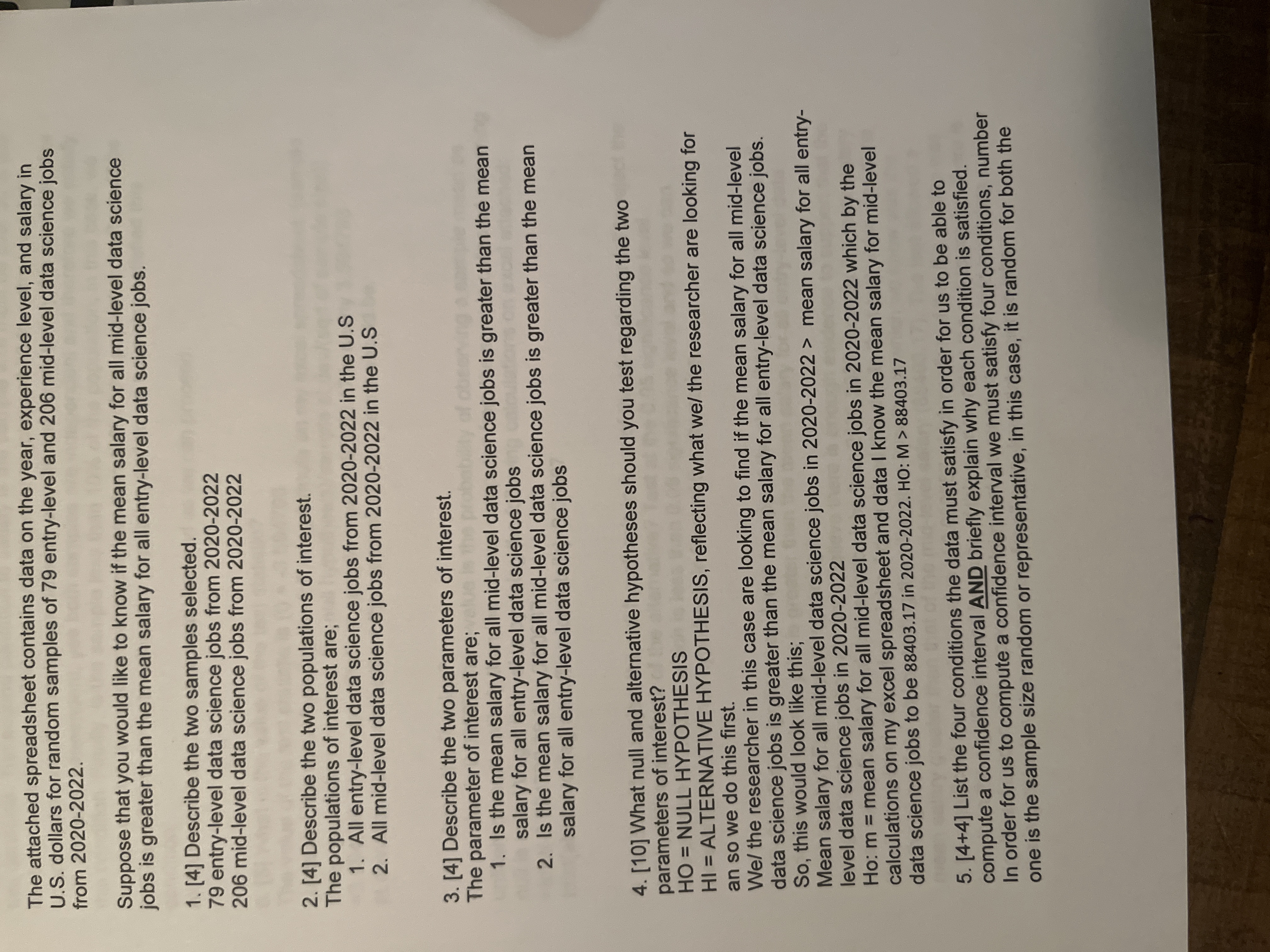  The attached spreadsheet contains data on the year, experience level, and