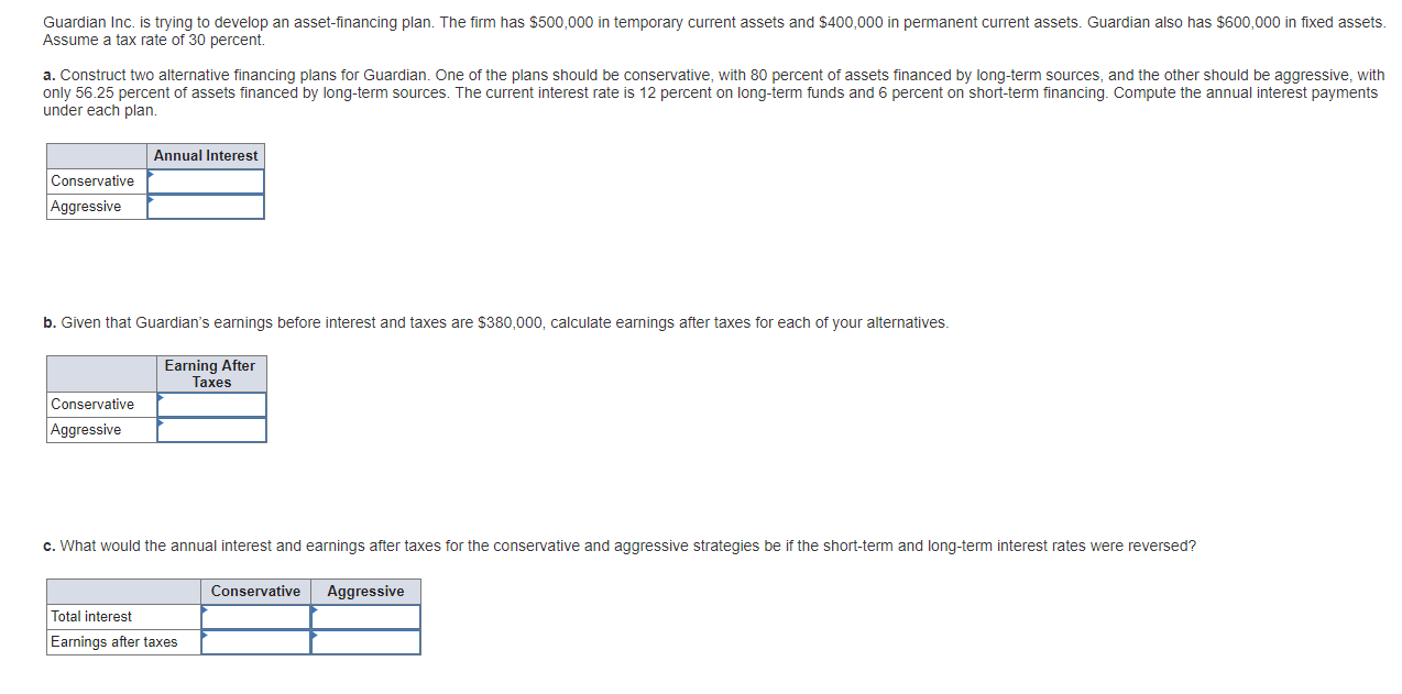 S500,OOO in temporary current assets and S400,OOO in permanent current assets. Guardian