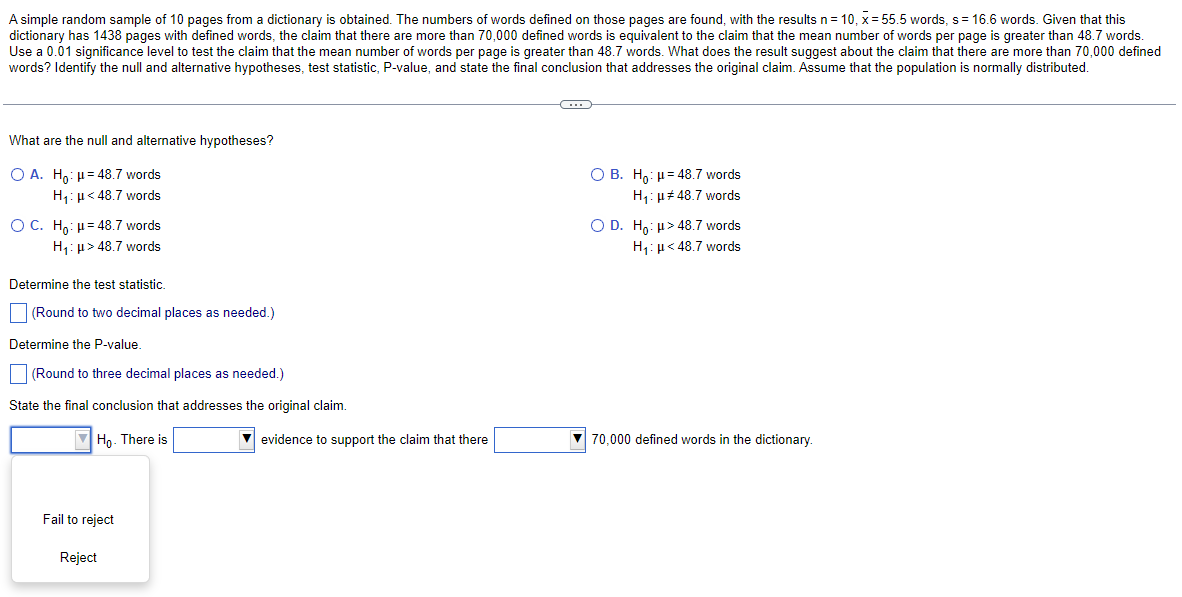  A simple random sample of 10 pages from a dictionary is