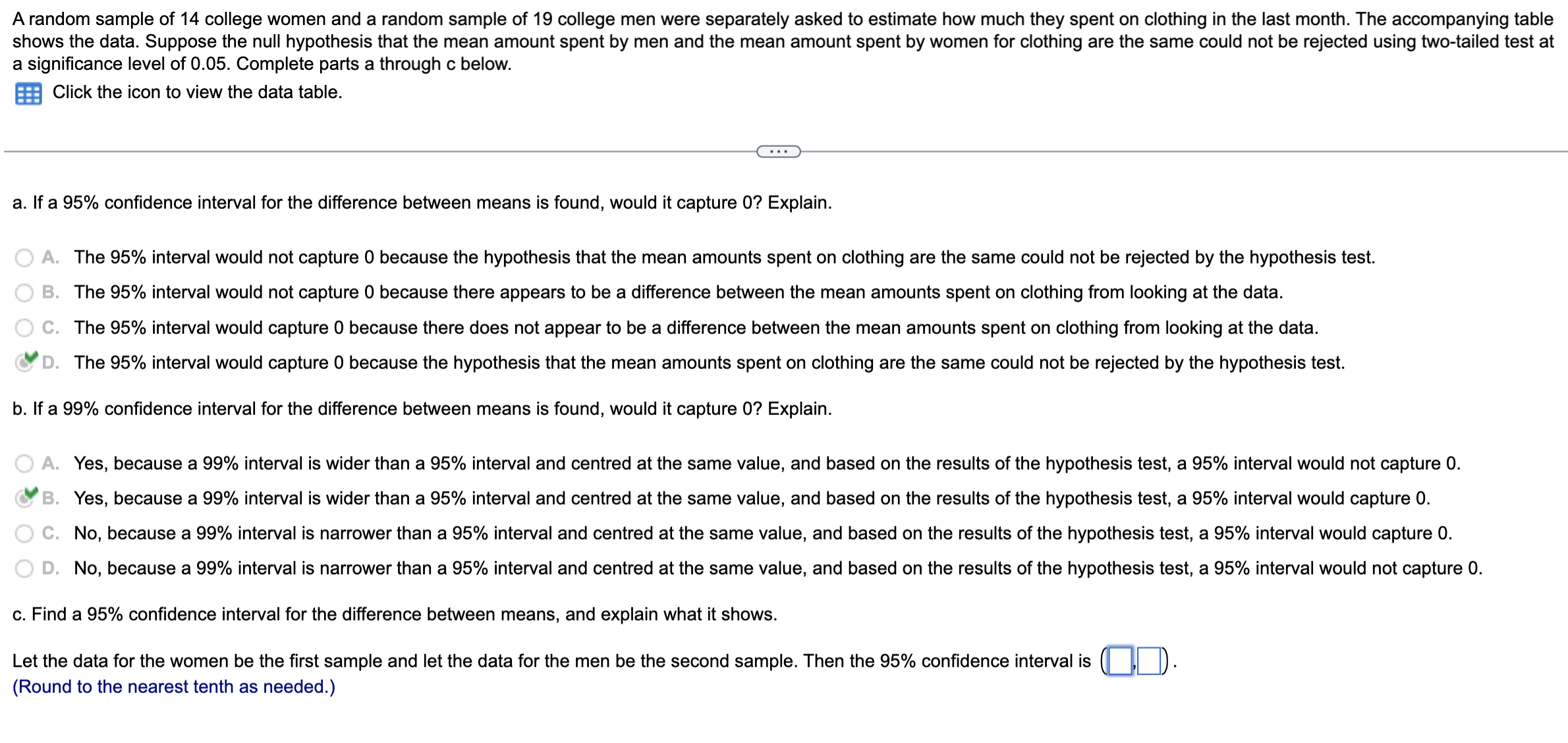 last month. The accompanying table shows the data. Suppose the null hypothesis