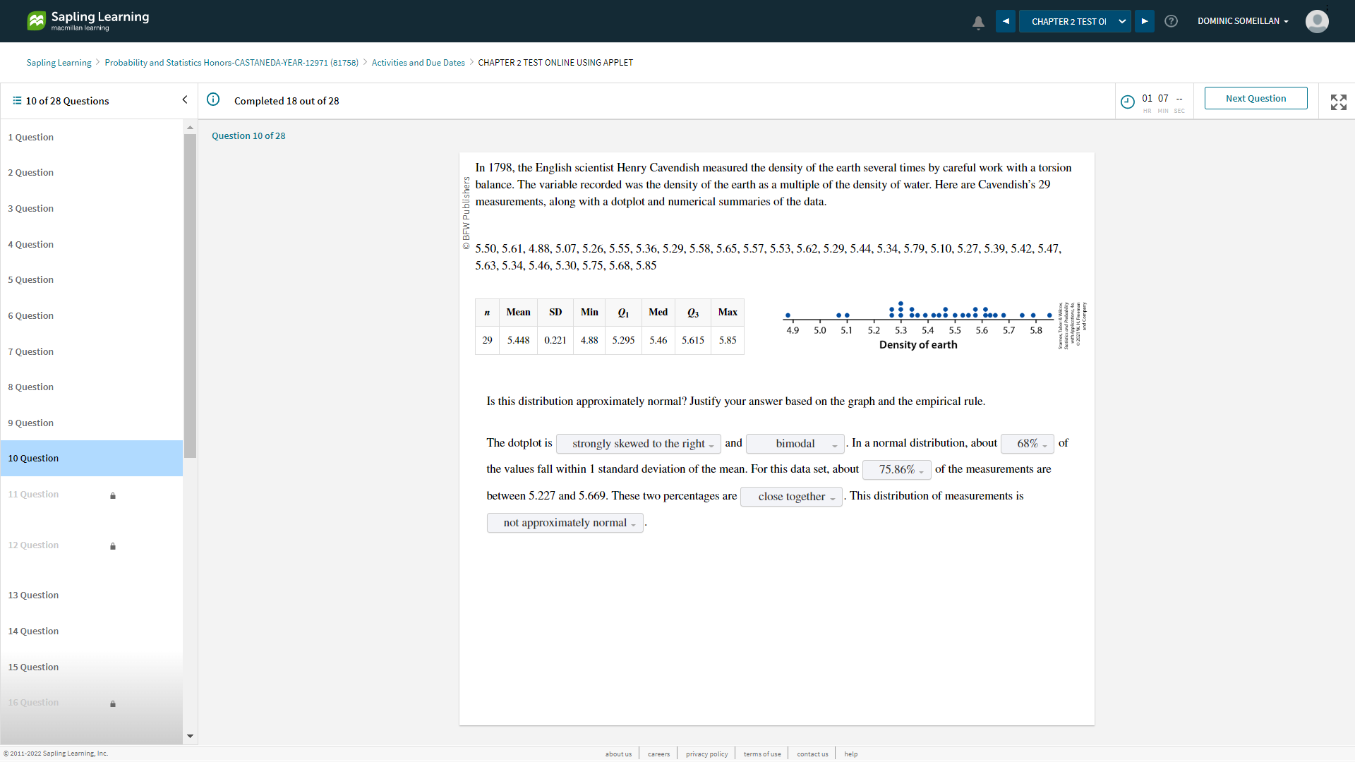  Sapling Learning CHAPTER 2 TEST OI ? DOMINIC SOMEILLAN - macmillan