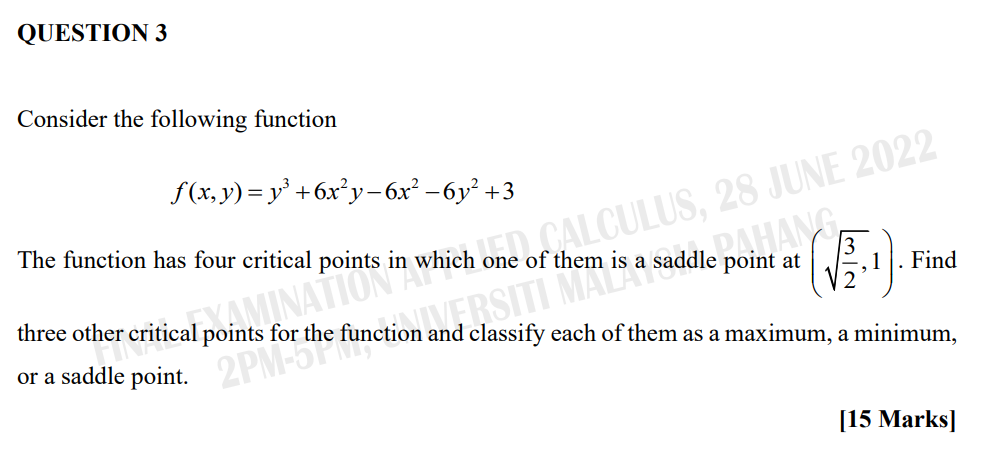 f y y y y The function has four critical points in