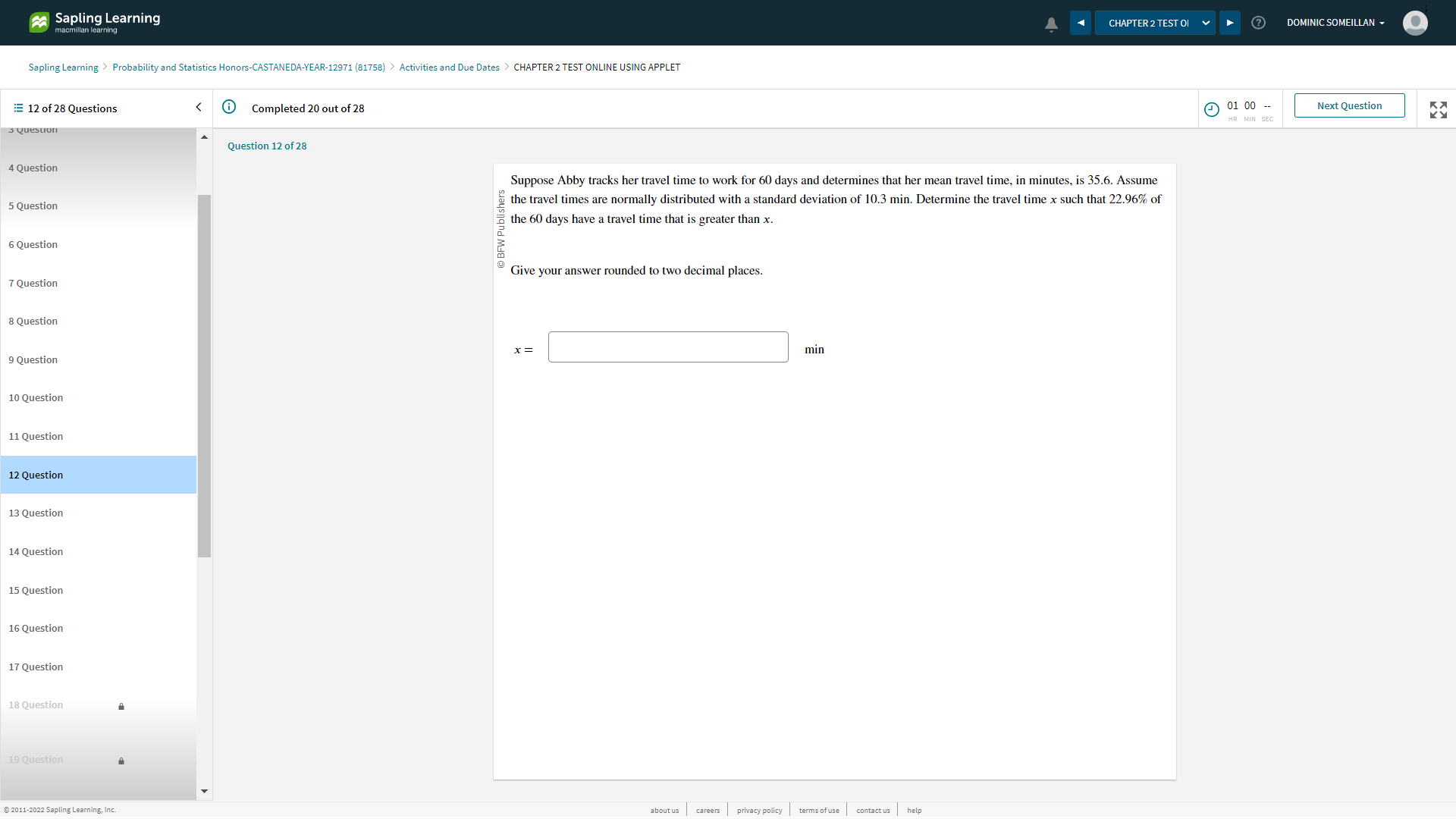 learning Sapling Learning > Probability and Statistics Honors-CASTANEDA-YEAR-12971 (81758) > Activities and