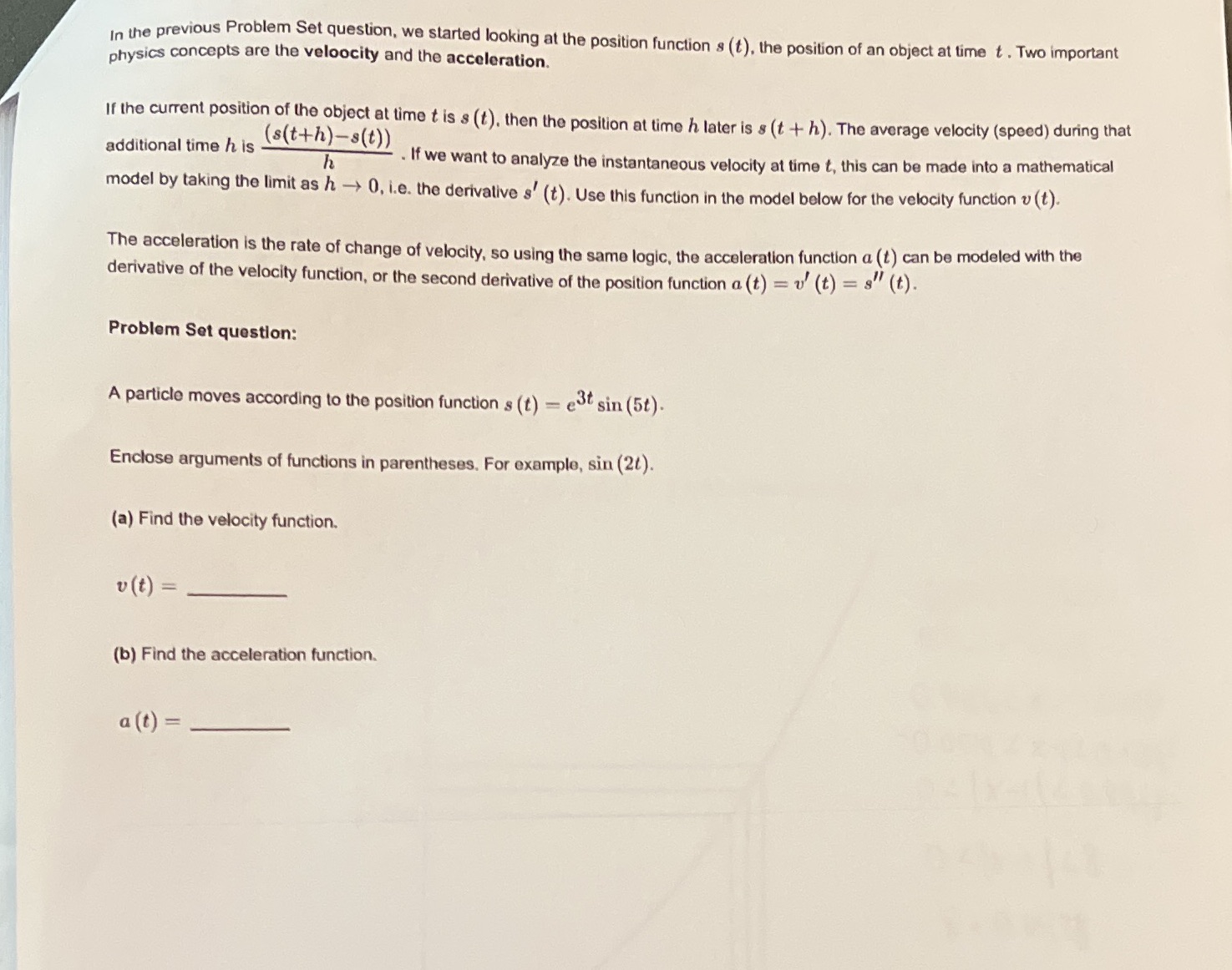  Help In the previous Problem Set question. we started looking at