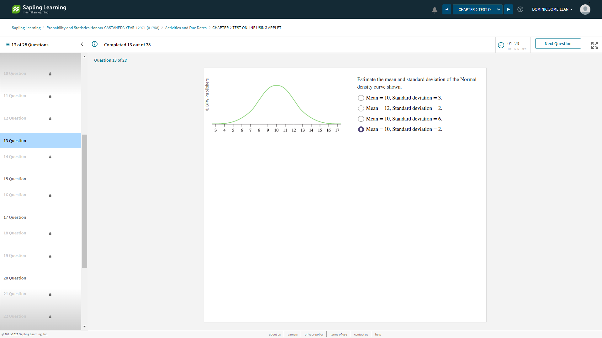 learning Sapling Learning > Probability and Statistics Honors-CASTANEDA-YEAR-12971 (81758) > Activities and