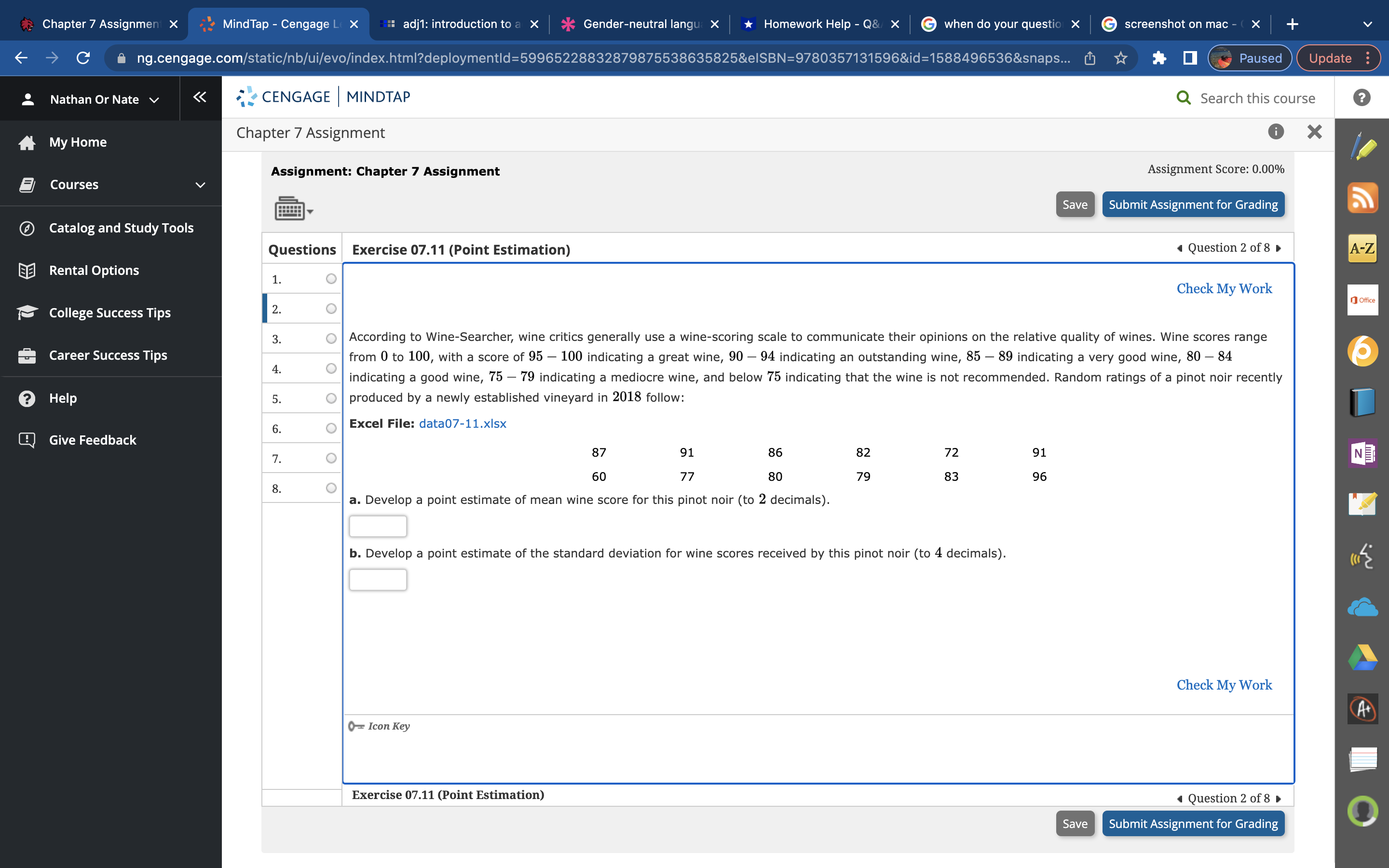  Chapter 7 Assignment x MindTap - Cengage L X adj1: introduction