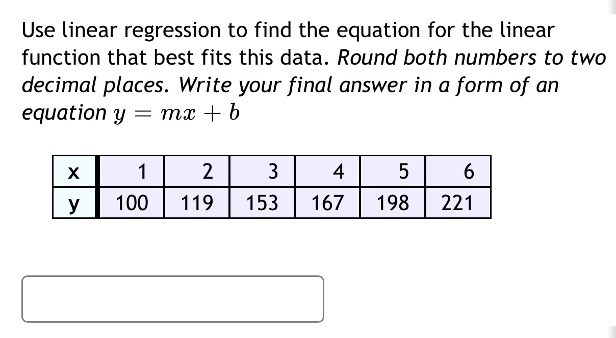  Use linear regression to find the equation for the linear function